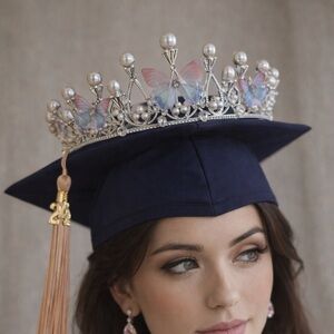 Crown of pearls with butterflies.